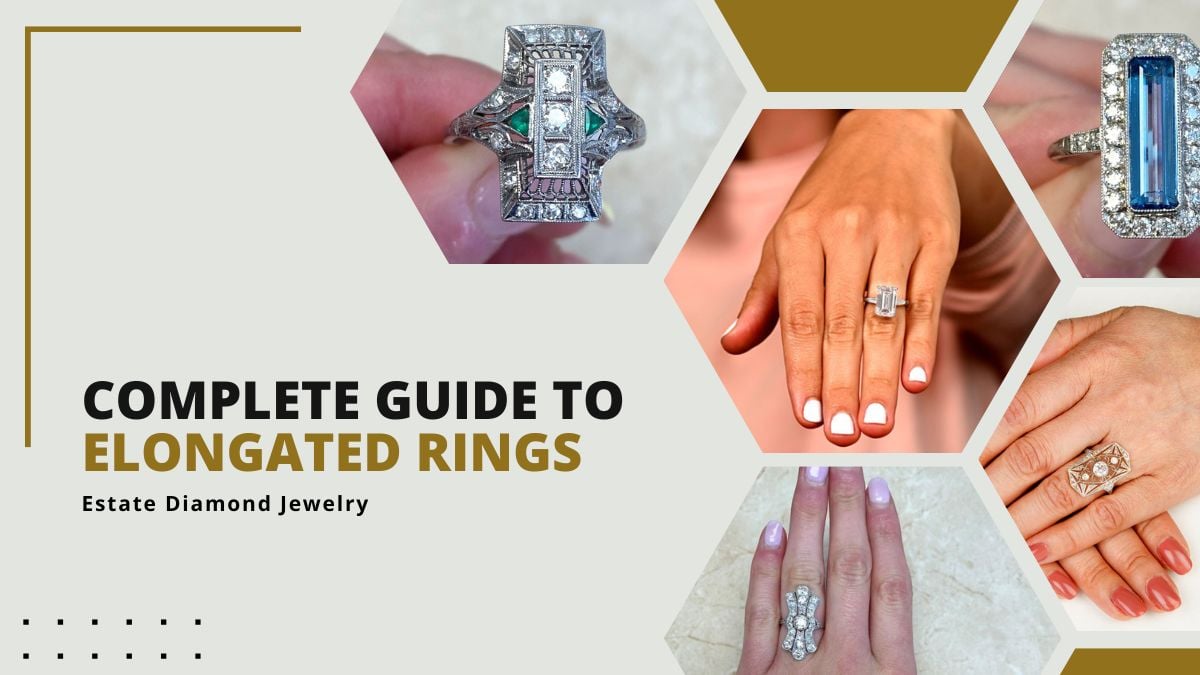 Elongated antique rings and elongated gemstone rings on hands