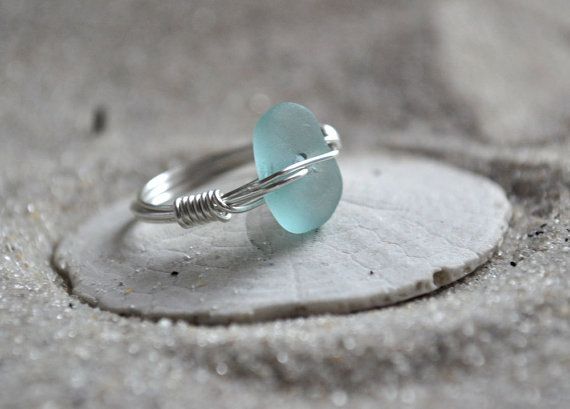 wire wrapped seaglass ring