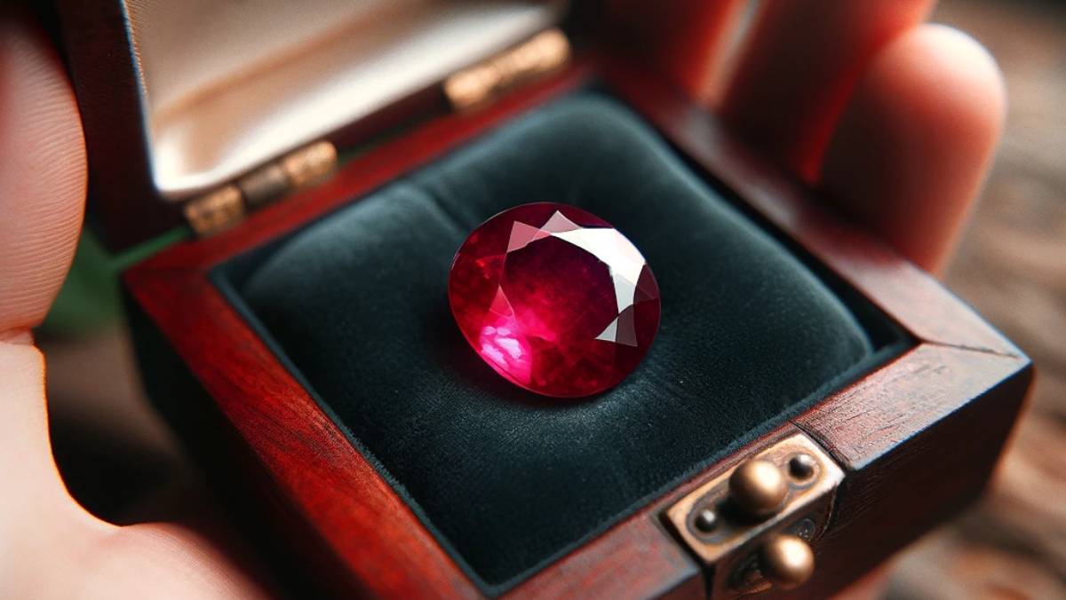Burma unheated Ruby in antique case in showroom