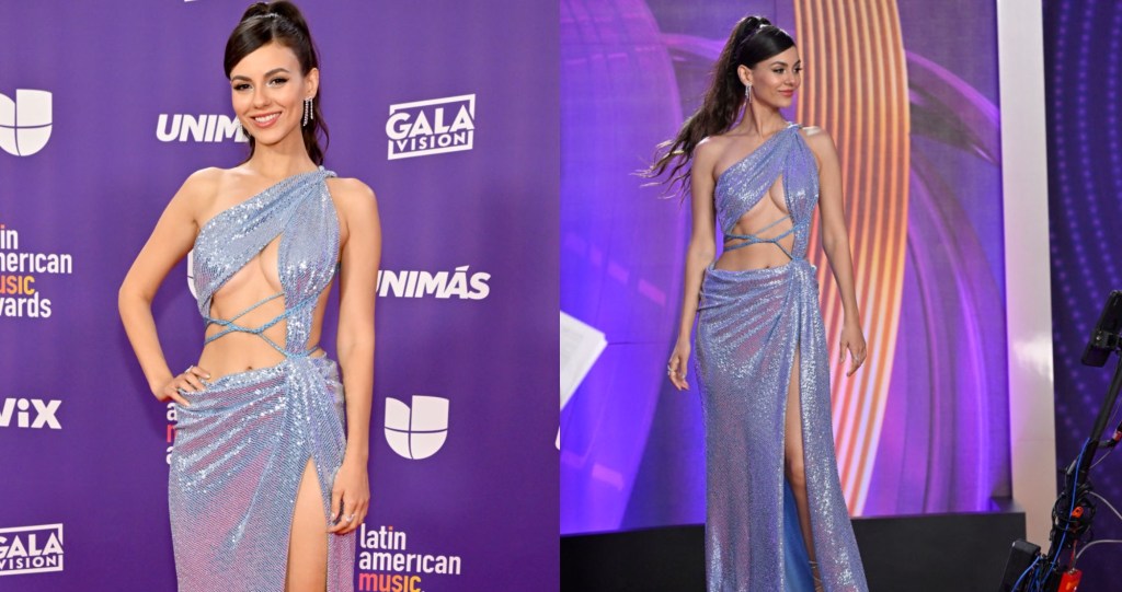 维多利亚·嘉丝蒂 (Victoria Justice) 身着银色连衣裙亮相拉丁美洲音乐奖