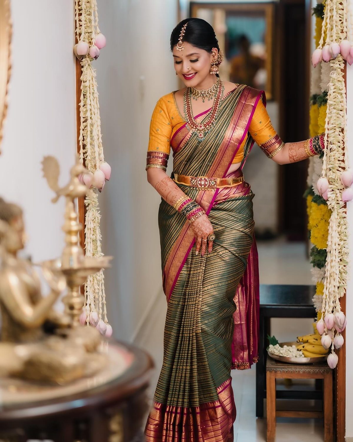 Jewellery for green saree