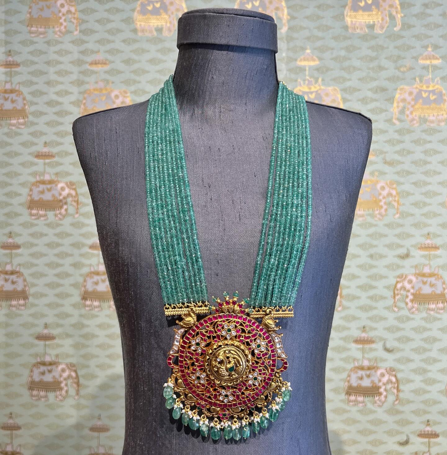 Gold Finish Beaded Long Necklace From