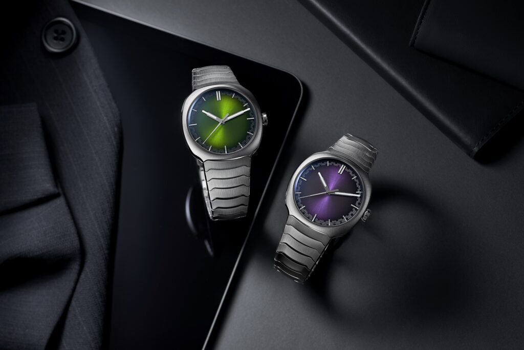H. Moser d7y0qia6 hmoser 6201 1200 6201 1201 streamliner centre seconds matrix green and purple lifestyle