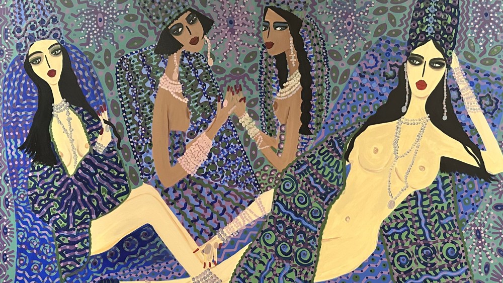"The Girls Conspiring" painting by Rebecca Moses.