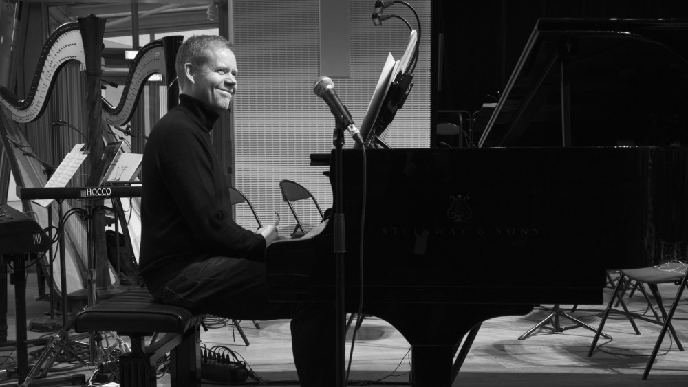 Max Richter rehearses for a performance at the Louis Vuitton Foundation in Paris, March 2024.
