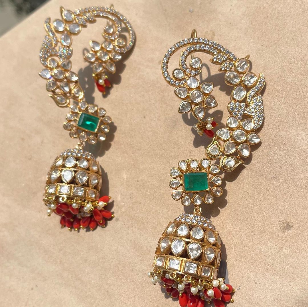 Moissanite Polki Ear Cuff Jhumkas From