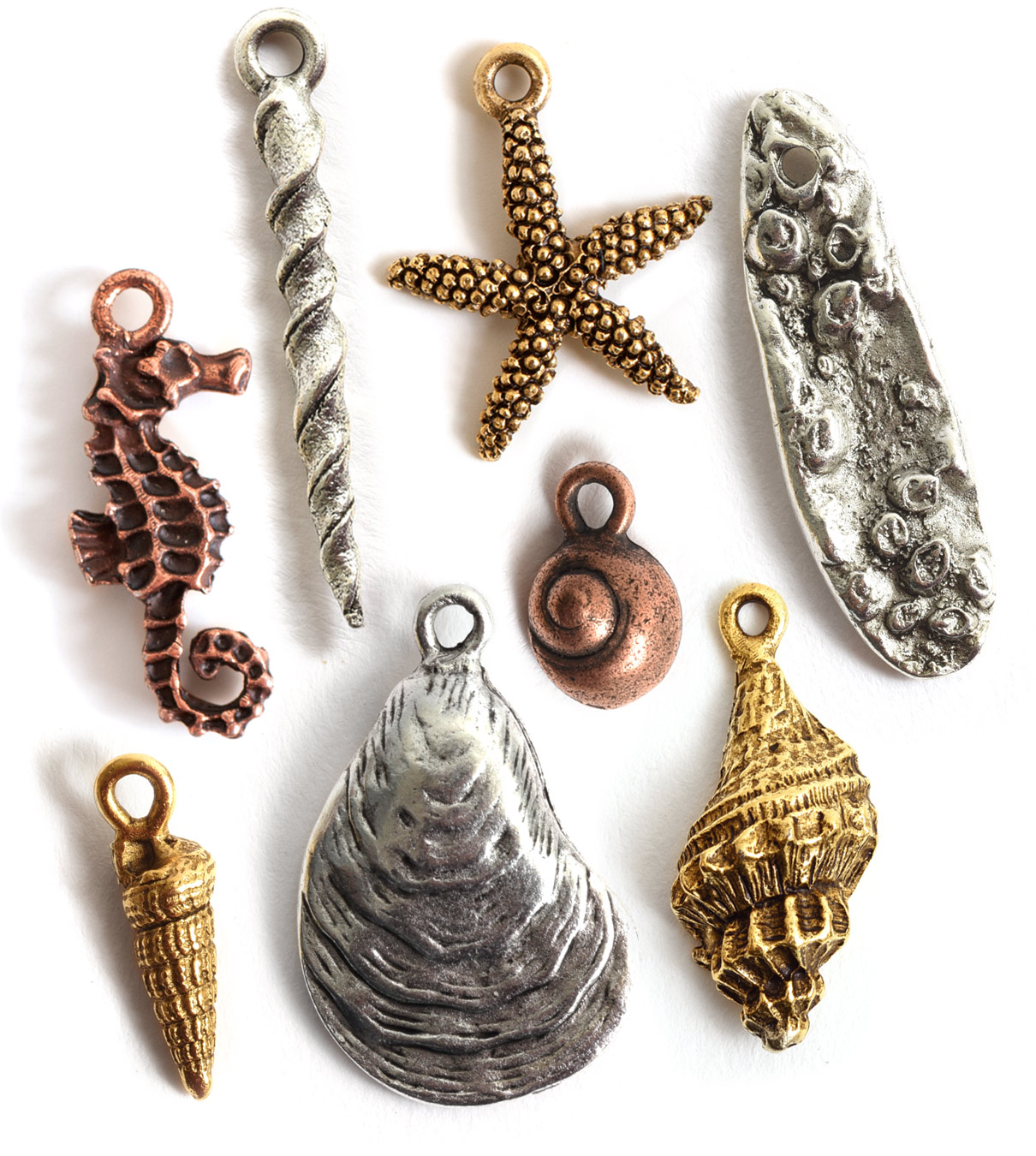 Sea Charms, seahorse, unicorn, oyster, starfish