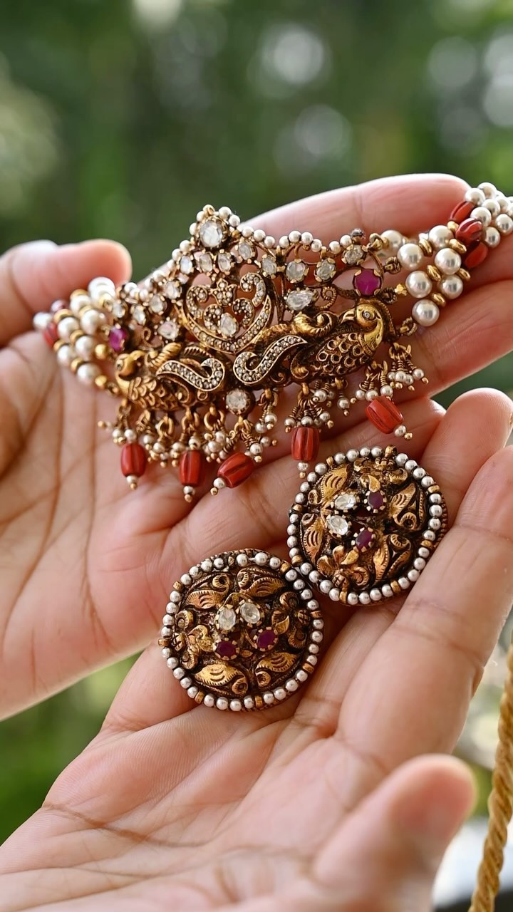 Gold Finish Beaded Choker From