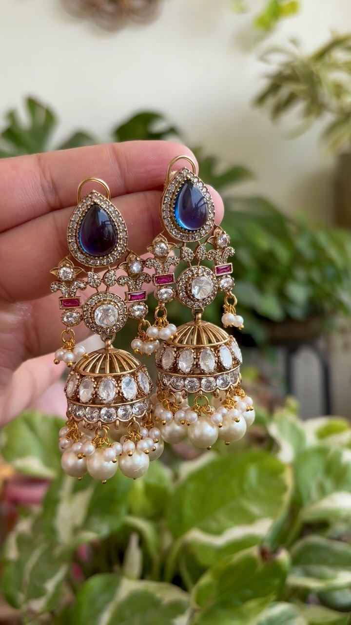 Moissanite and Kundan Jhumkas From 'Petals By Swathi'