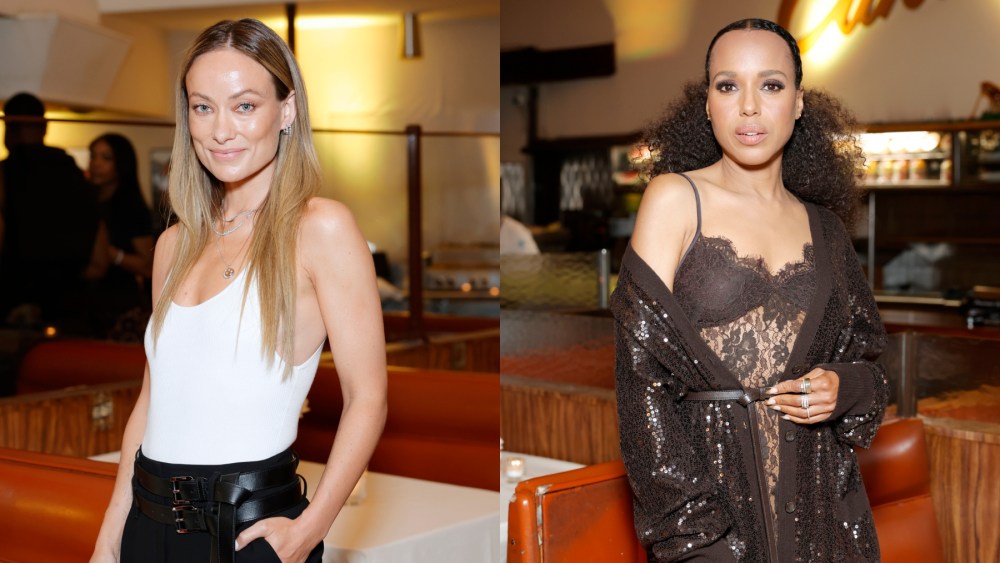 Olivia Wilde and Kerry Washington attends a Michael Kors dinner on June 4 in Los Angeles, lace dress, black and white