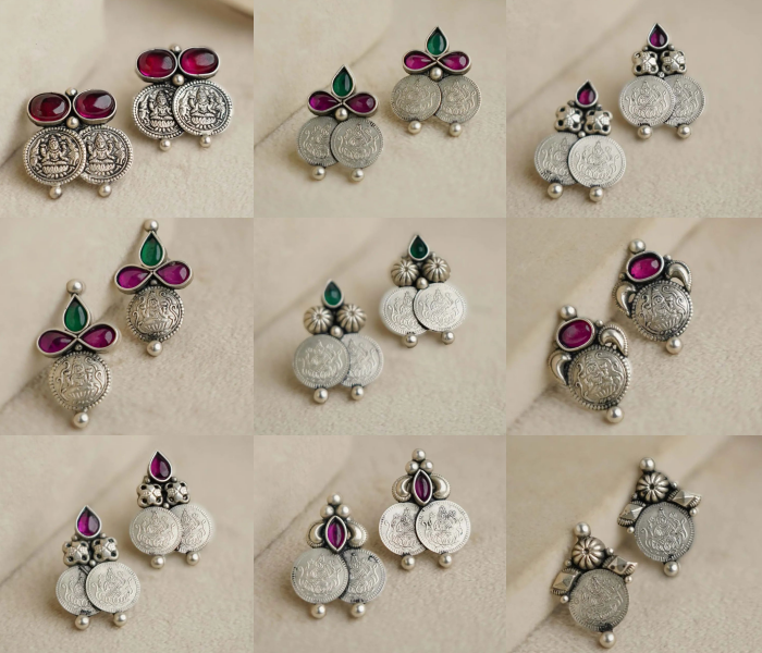 92.5 Silver Lakshmi Coin Earrings From