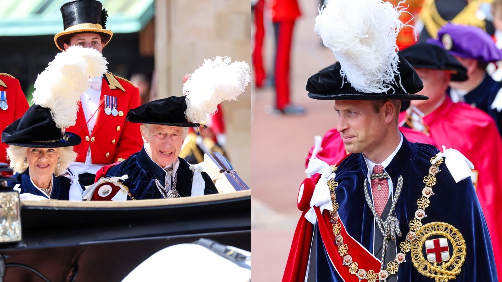 Queen Camilla, King Charles, Prince William, Prince of Wales attend the Order Of The Garter Service at Windsor Castle on June 17 in Windsor, England.