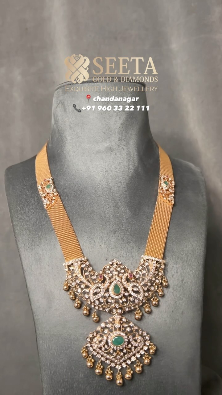 Seeta Gold and Diamonds 的钻石和白石长项链 • 南印度珠宝