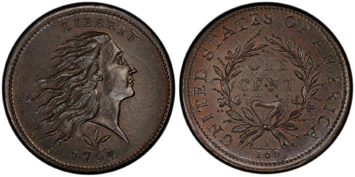 1793 Flowing Hair Wreath Cent Vine and Bars