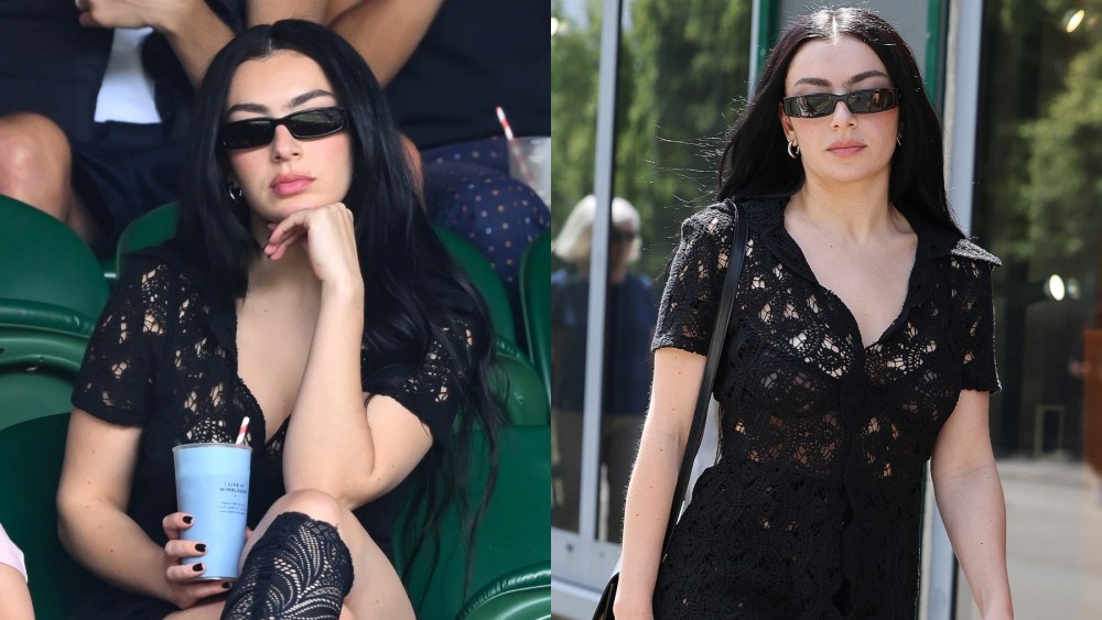 Charli XCX attends Wimbledon on July 11 in London, Brat summer, crochet minidress, little black dress, sheer
