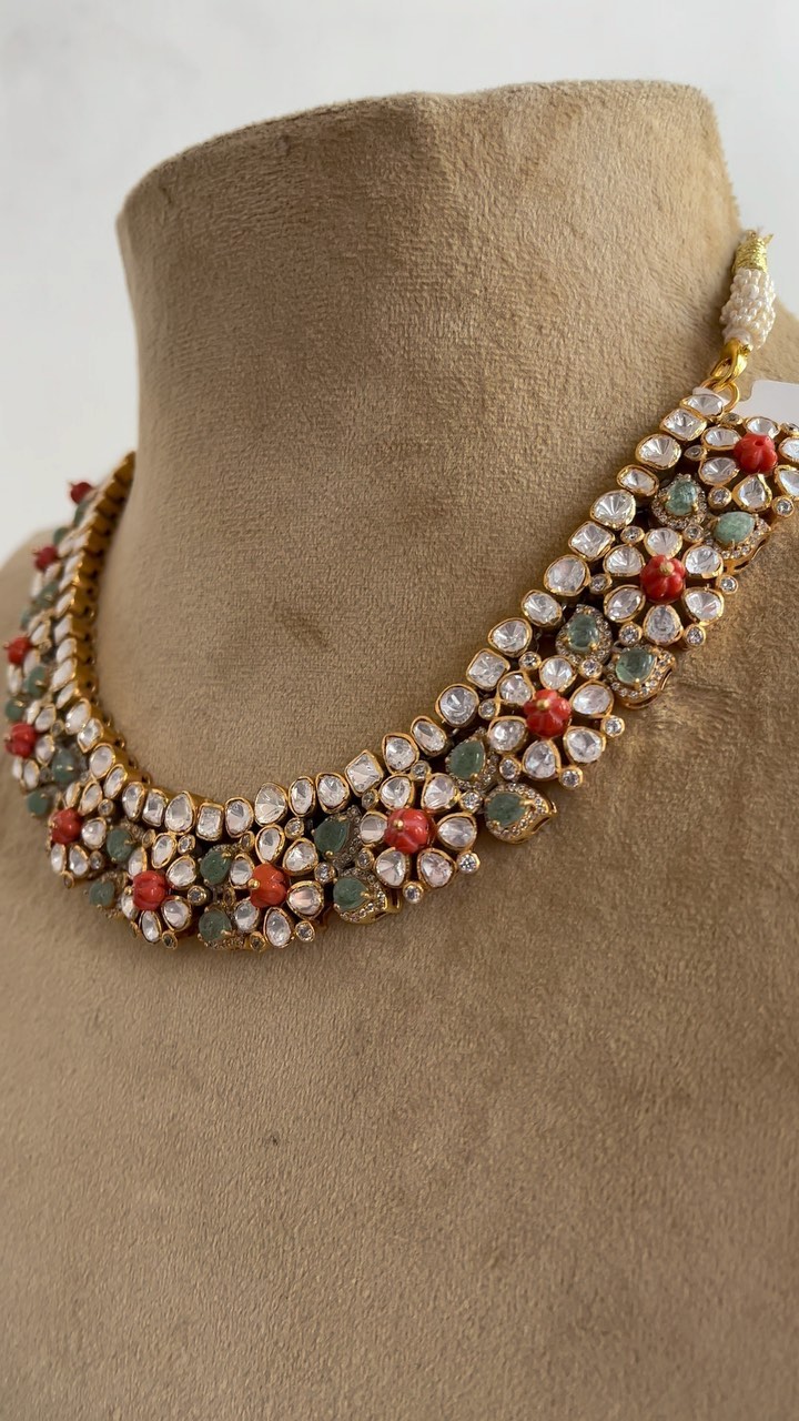 Blue And White Stone Gold Necklace From 'Sri Vasavi Thanga Malligai'