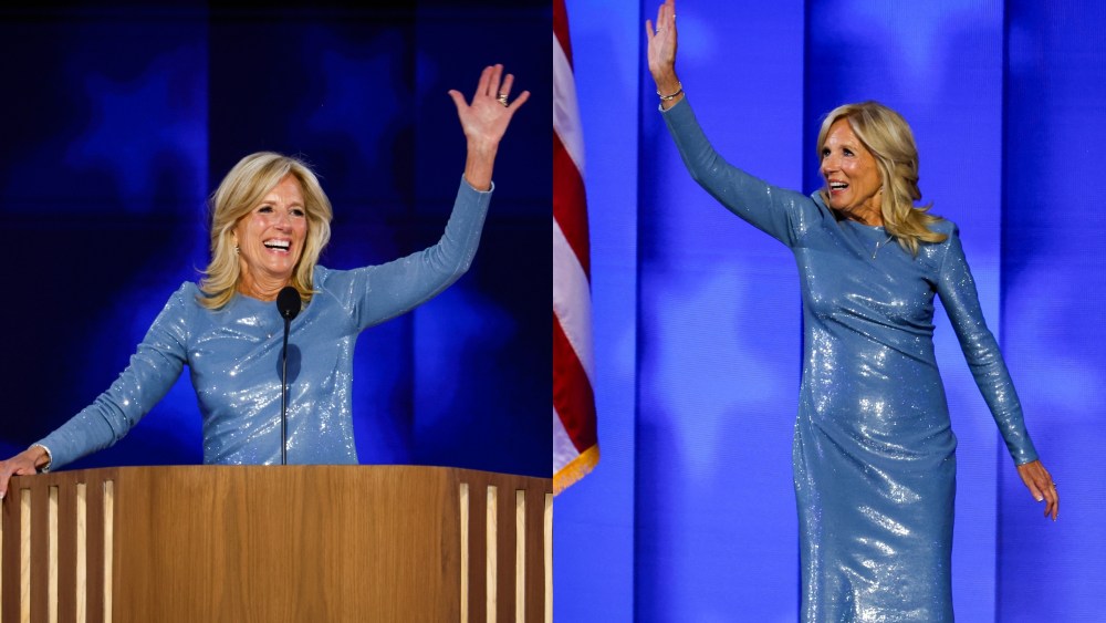 Jill Biden in custom Ralph Lauren onstage during night one of the Democratic National Convention on Aug. 19 in Chicago.
