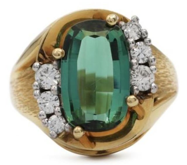 1940 年制造的古董 3 克拉碧玺和钻石戒指