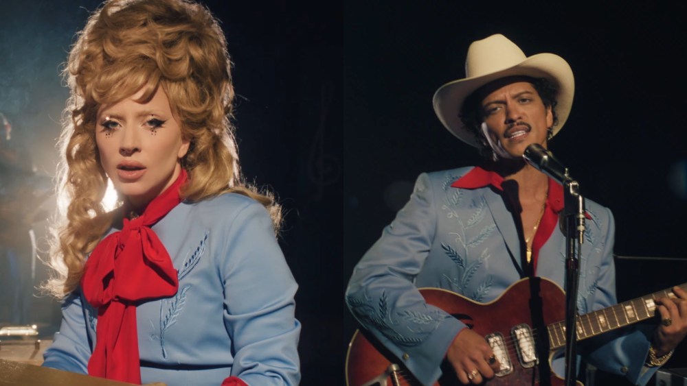 Lady Gaga and Bruno Mars in Die with a Smile new song music video, dolly parton style, wig