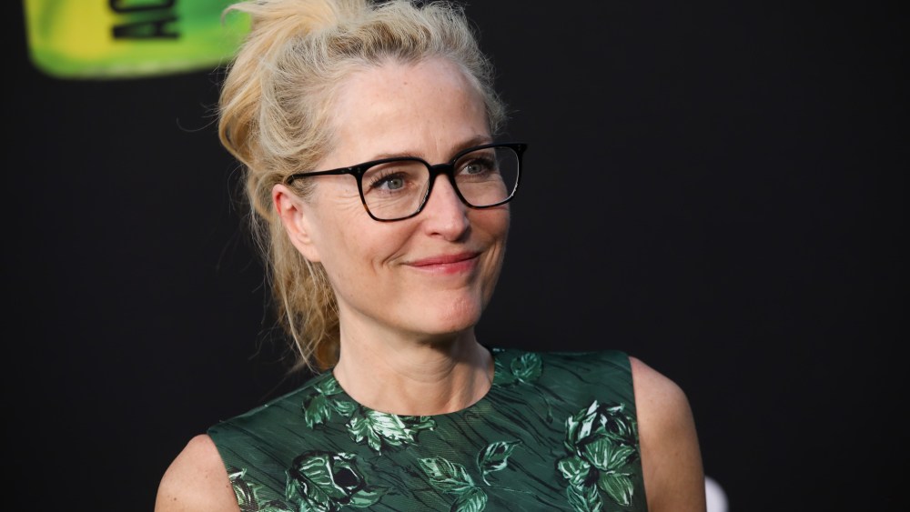 Gillian Anderson attends the Los Angeles Premiere Of "The Substance" at Directors Guild Of America on September 16, 2024 in Los Angeles, emilia wickstead dress