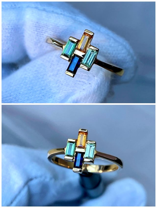 14k 金戒指，镶嵌 4x2 毫米红宝石。