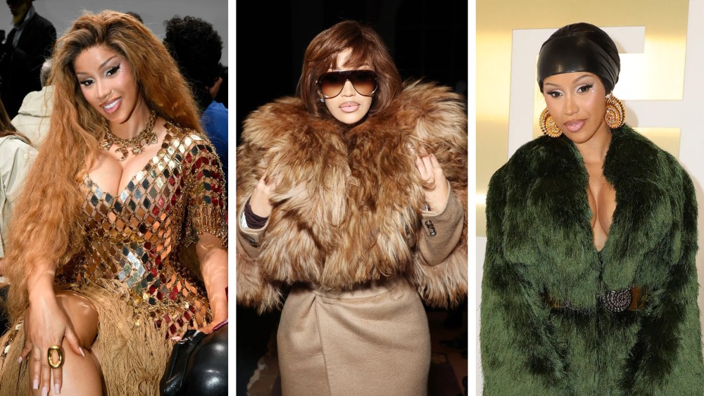 Cardi B at the McQueen Spring 2025 ready-to-wear show, Balmain’s spring 2025 runway green dress, Cardi B at the Rabanne Spring 2025 ready-to-wear show