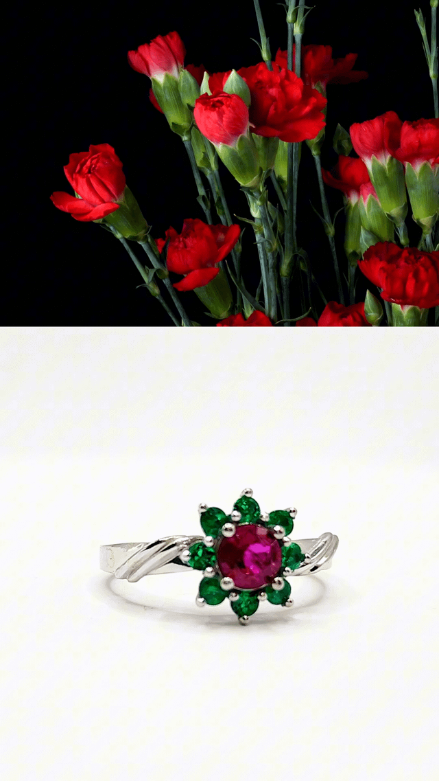 花戒指、祖母绿戒指和红宝石戒指的制造