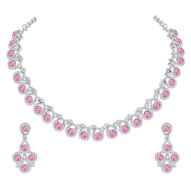 Atassi International 女式镀银合金钻石和宝石项链套装带耳环| SHOPBOP适合派对、婚礼和节日场合的优雅珠宝 |时尚配饰