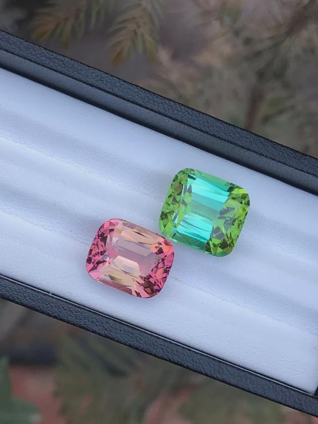 完美对：26克拉绿色，绿色和桃子