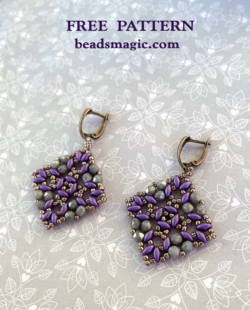 free bead pattern, earrings Chicago, youtube video tutorial, beaded earrings, beading tutorial, bead beginners, advanced beaders, superduo beads, seed beads Toho, seed beads, fire polished bead
