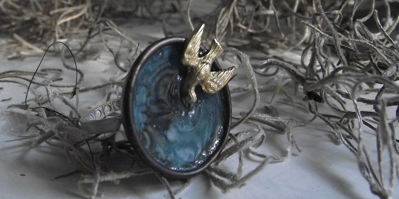 resin and enamel birdbath ring by Tammy Jones