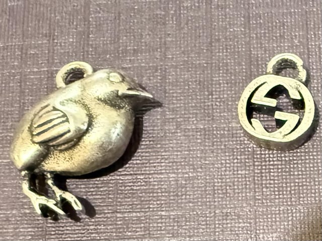 您好，一个家庭成员给了我一些设计的珠宝。我在这种混合物中发现了Gucci的这两个温和的评论员。我想穿那只鸟。添加纯银跳跃（我可以从亚马逊购买足够安全）吗？还是有更好的选择？谢谢！