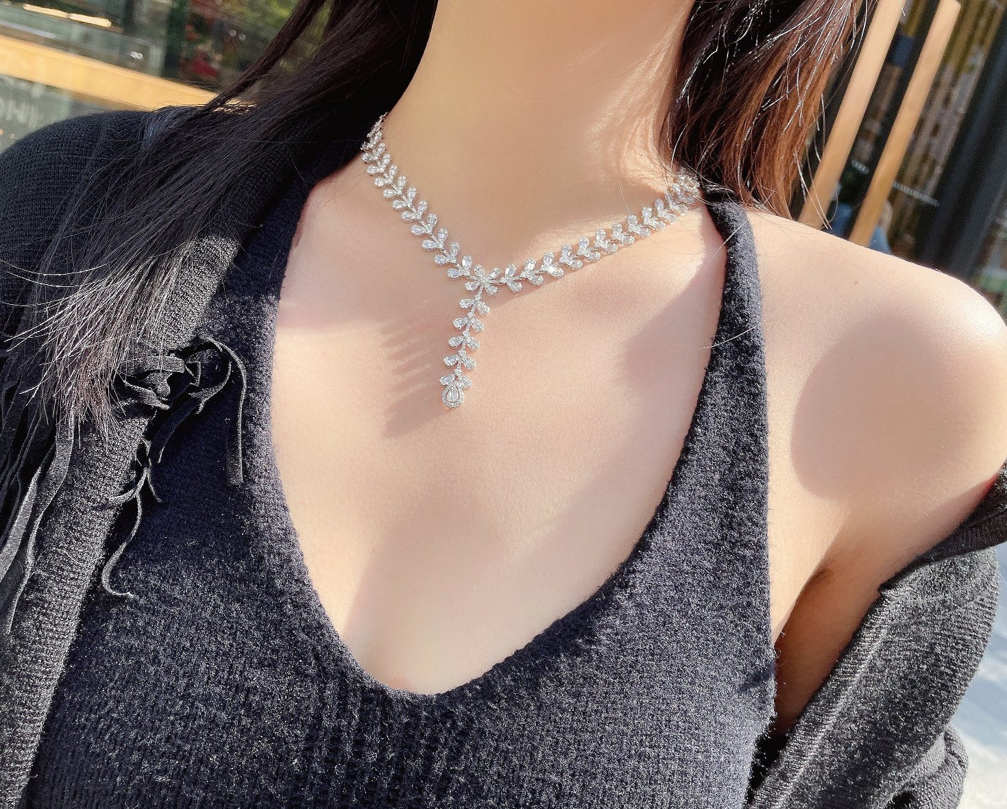 18K Diamond-Encrusted Pendant Necklace - Luxury Jewelry - White Diamond Chain