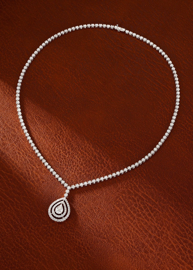 18K Diamond Marquise-Shaped Pendant Necklace with Full Drill - White Diamond Chain