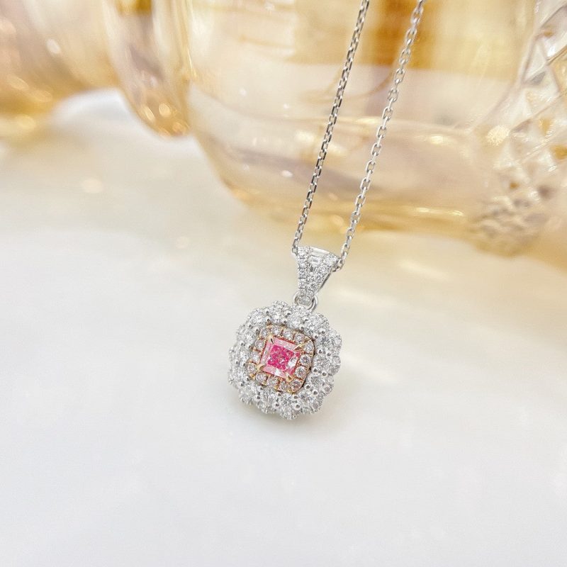18K Pink Diamond Surround Necklace | Luxurious Jewelry Piece - Pink Diamond Necklace