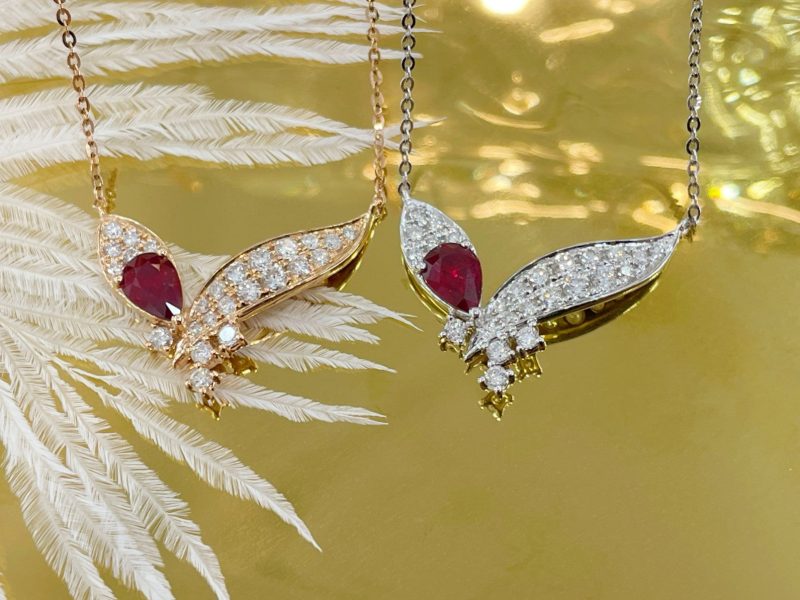 18K Red Gemstone Waterdrop Wing Necklace - Exquisite Jewelry Piece - Red Treasure Necklace