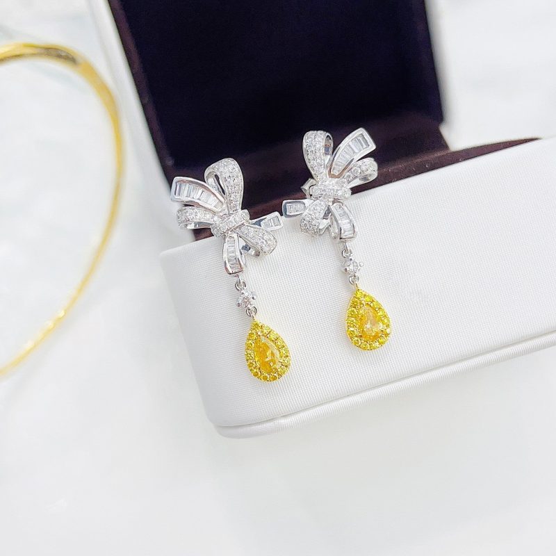18K Yellow Gold Diamond Drop Bowknot Earrings Jeweler.Jewelry