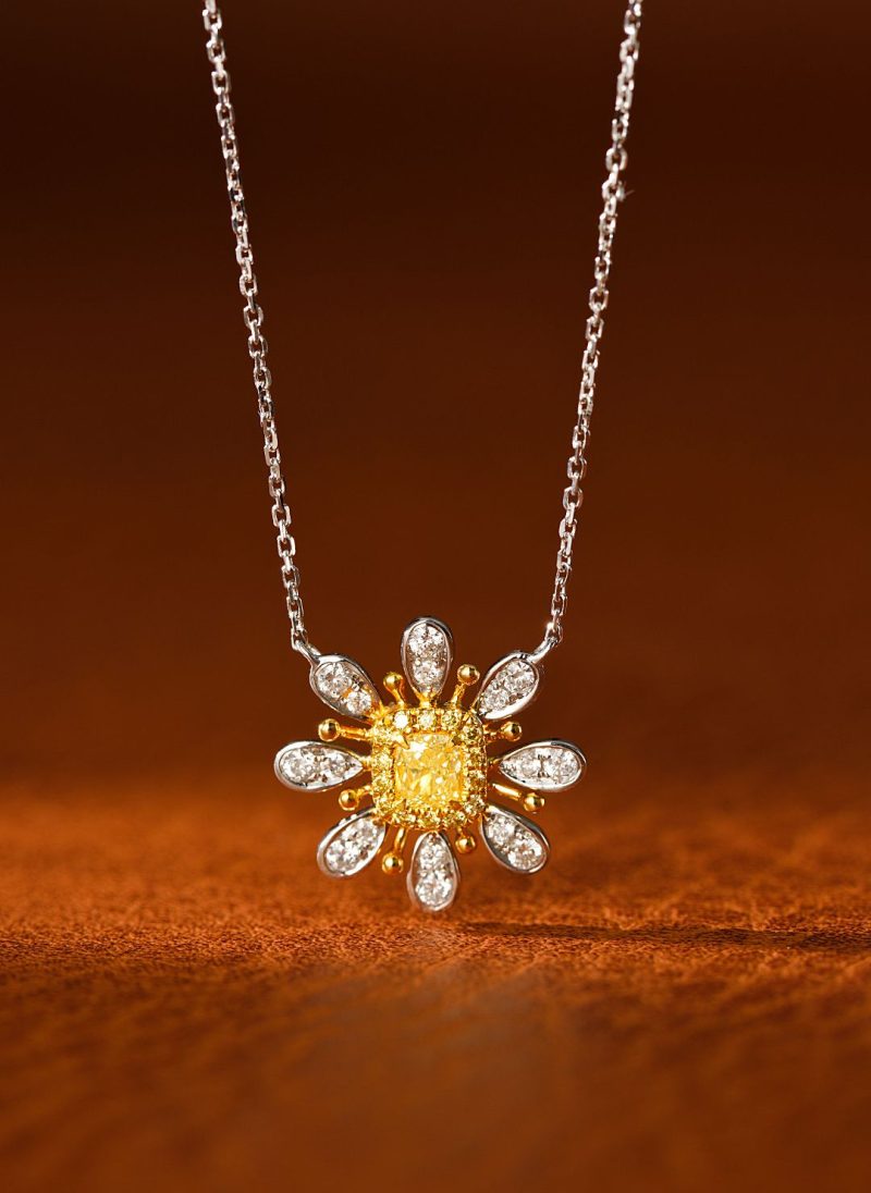 18K Yellow Gold Diamond Pillow Cut Octagonal Pendant Necklace - Yellow Diamond Necklace