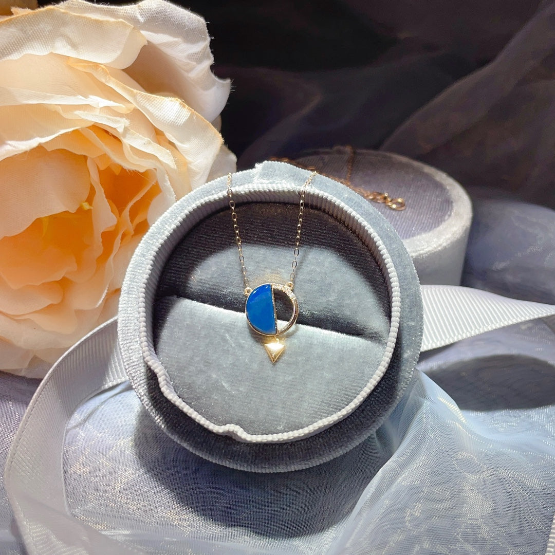 18K Gold Embedded Dominican Blue Amber Pendant - Exquisite Jewelry