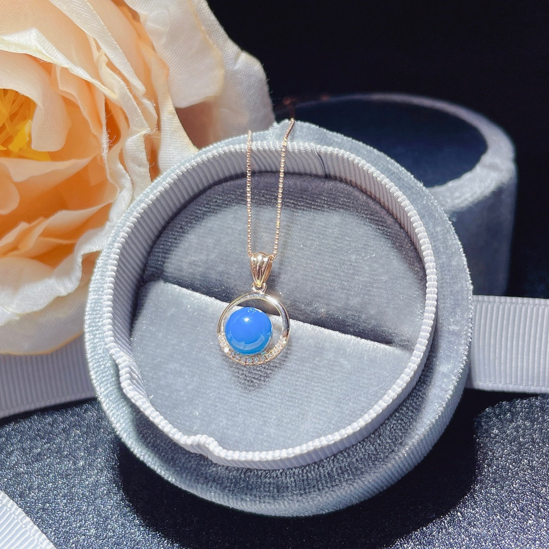 18K Gold Embedded Dominican Blue Amber Pendant - Be a Joyful Girl "Anytime" Jewelry - 图片 2