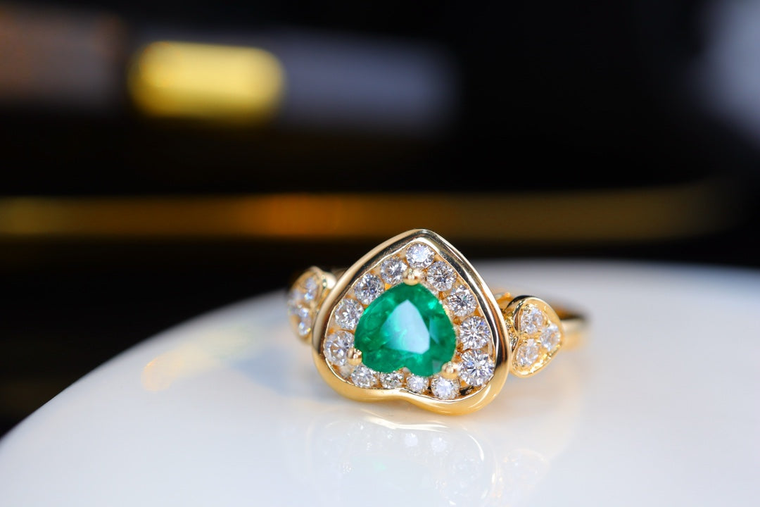 Art Deco Design Heavy Craftsmanship Fine Ring - Unique Heart-Cut Panjshir Emerald Jewelry - 图片 2