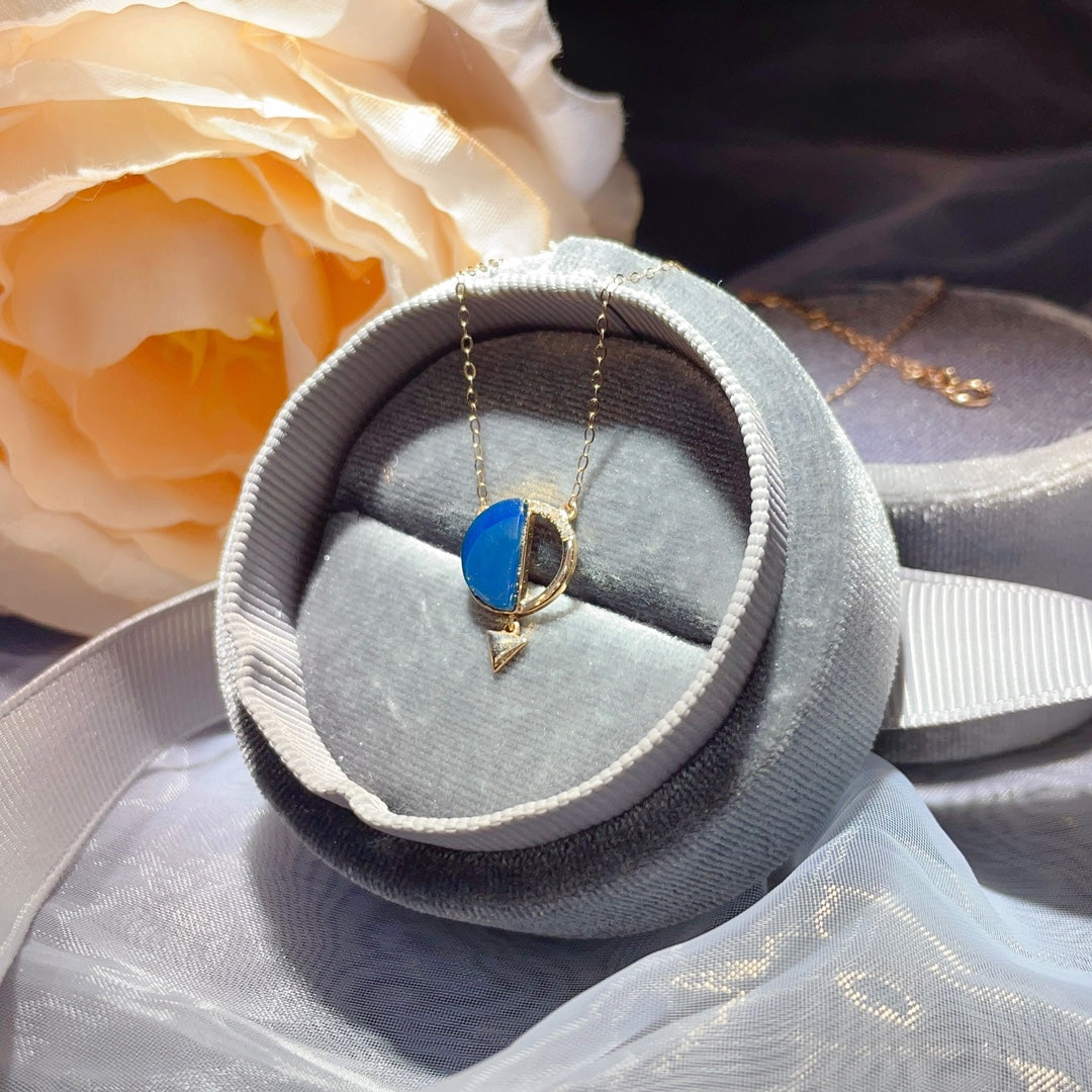 18K Gold Embedded Dominican Blue Amber Pendant - Exquisite Jewelry - 图片 2