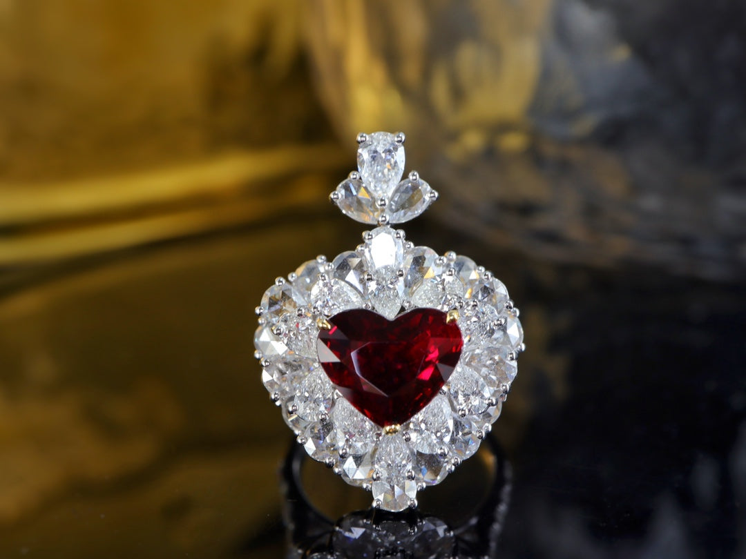 Collector's Grade 3-Carat Heart-Cut Ruby Pendant/Ring - Luxurious Jewelry Piece - 图片 3