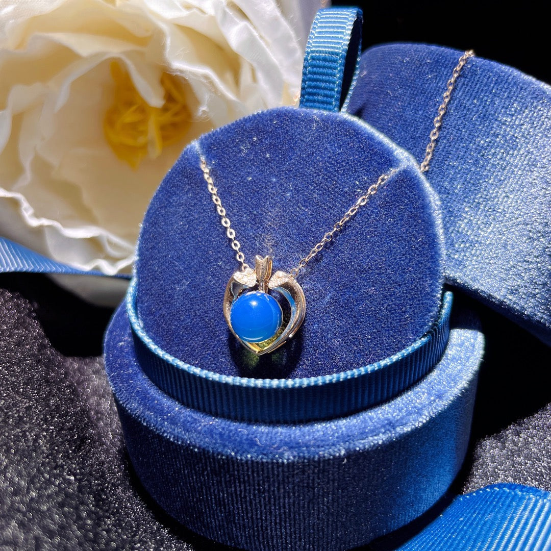 18K Gold Embedded Dominican Blue Amber Pendant - Exquisite Jewelry - 图片 3