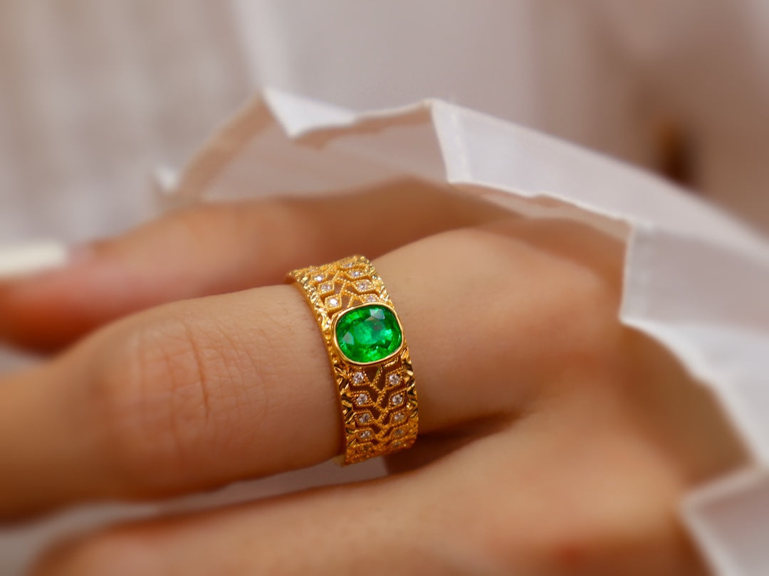 Buccellati Lace-Style Emerald Ring - Vintage Elegance Jewelry - 图片 3