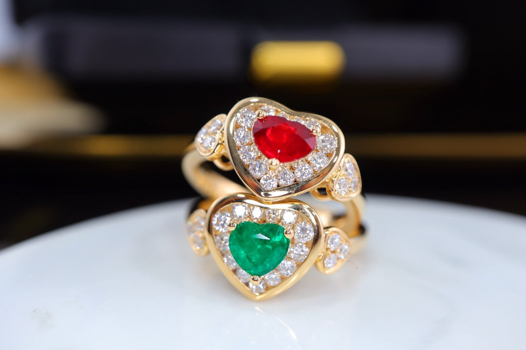 Art Deco Inspired Heavy Craftsmanship Fine Ring - Unique Heart-Cut Pigeon Blood Red Jewelry - 图片 4