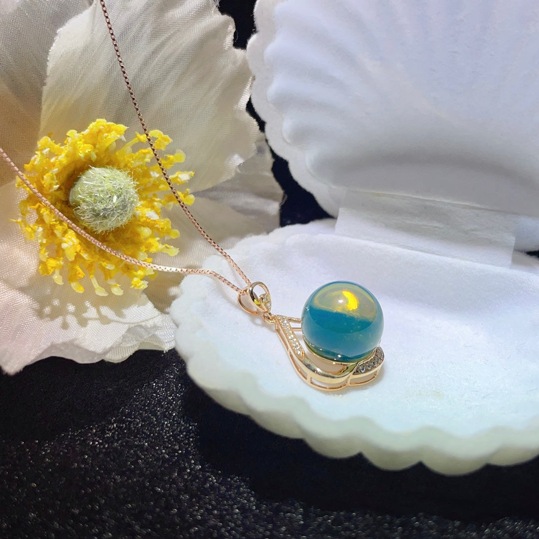 18k Gold Embedded Dominican Blue Amber Pendant - Exquisite Jewelry - 图片 4
