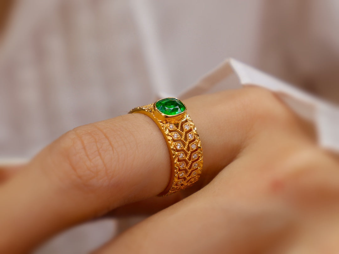 Buccellati Lace-Style Emerald Ring - Vintage Elegance Jewelry - 图片 5