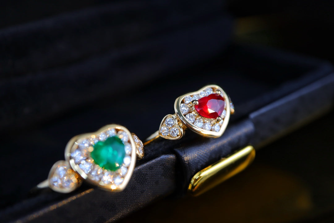 Art Deco Inspired Heavy Craftsmanship Fine Ring - Unique Heart-Cut Pigeon Blood Red Jewelry - 图片 5