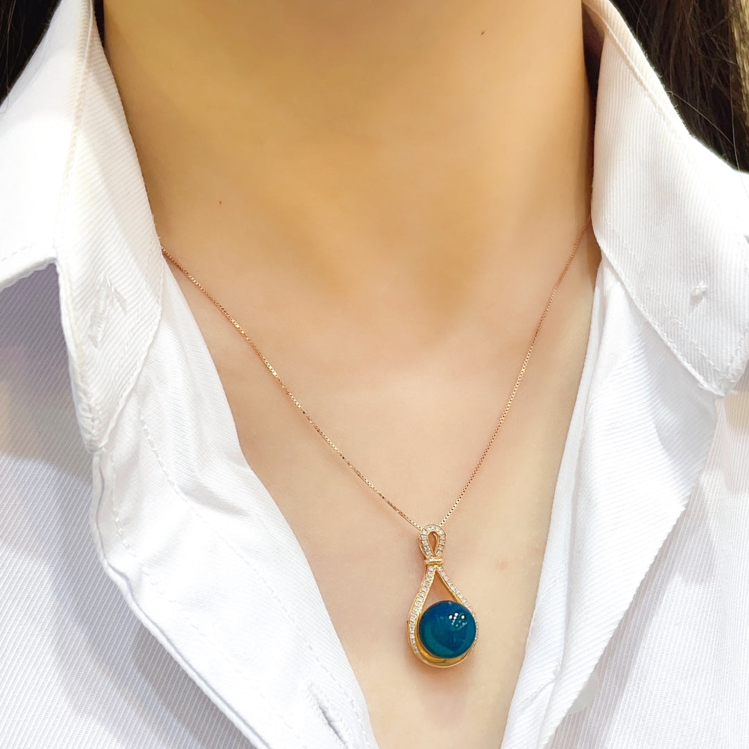 18K Gold Embedded Dominican Blue Amber Pendant - Exquisite Jewelry - 图片 6